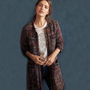 Anthropologie Ett Twa Multicolor Tweed Women's Coat Size XS